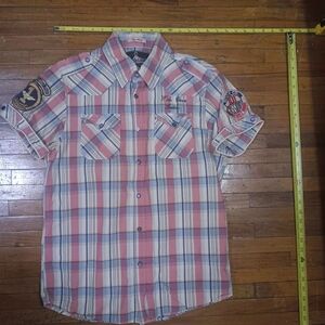 Scotch & Soda Pink and Blue Plaid Button Down Shirt